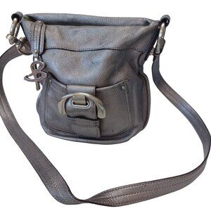 B Makowsky Bag‎ Silver Metallic Pebble Leather Adjustable Crossbody Purse